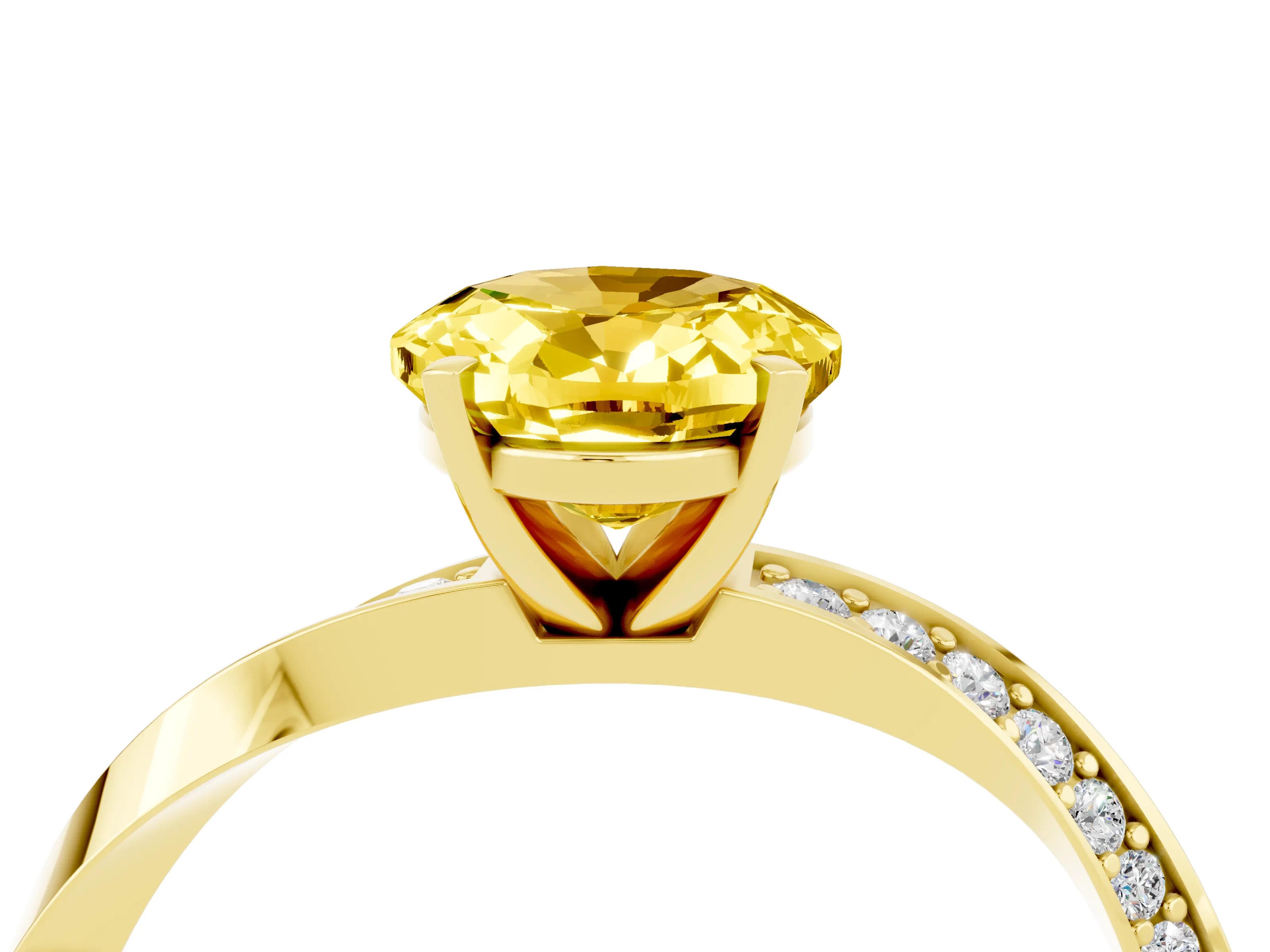 Yellow gold Oval Cut Yellow Sapphire Engagement Ring with Side Stone Accents and Four-Prong Setting_55