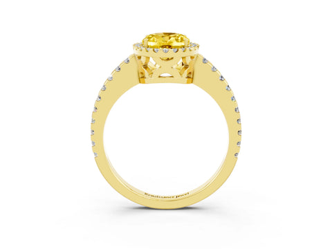 Yellow gold Oval Cut Yellow Sapphire Halo Engagement Ring with Pavé Band and Prong Setting_15