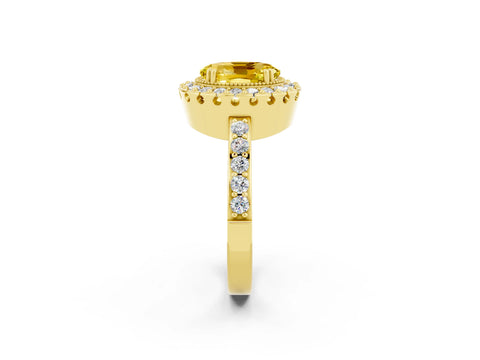 Yellow gold Oval Cut Yellow Sapphire Halo Ring with Pavé Band and Prong Setting_2