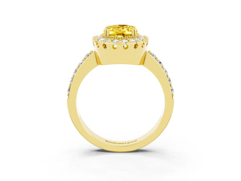 Yellow gold Oval Cut Yellow Sapphire Halo Ring with Pavé Band and Prong Setting_3