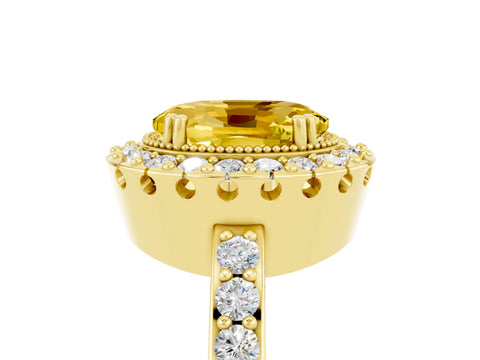 Yellow gold Oval Cut Yellow Sapphire Halo Ring with Pavé Band and Prong Setting_5