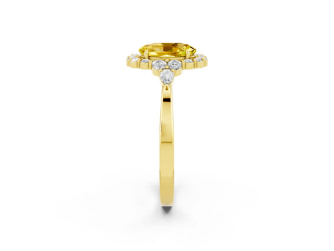 Yellow gold Oval Cut Yellow Sapphire Halo Ring with Pear Side Stones and Prong Setting_14