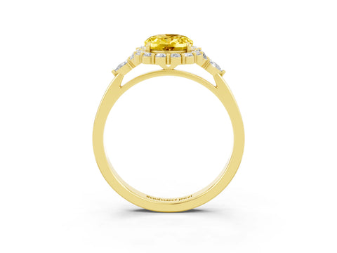 Yellow gold Oval Cut Yellow Sapphire Halo Ring with Pear Side Stones and Prong Setting_15
