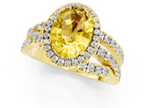 Yellow gold Oval Cut Yellow Sapphire Halo Ring with Round Split Shank and Prong Setting_49