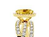 Yellow gold Oval Cut Yellow Sapphire Halo Ring with Round Split Shank and Prong Setting_53