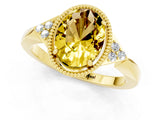 Yellow gold Oval Cut Yellow Sapphire Halo Ring with Tapered Band and Four-Prong Setting_1