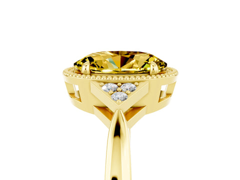 Yellow gold Oval Cut Yellow Sapphire Halo Ring with Tapered Band and Four-Prong Setting_5