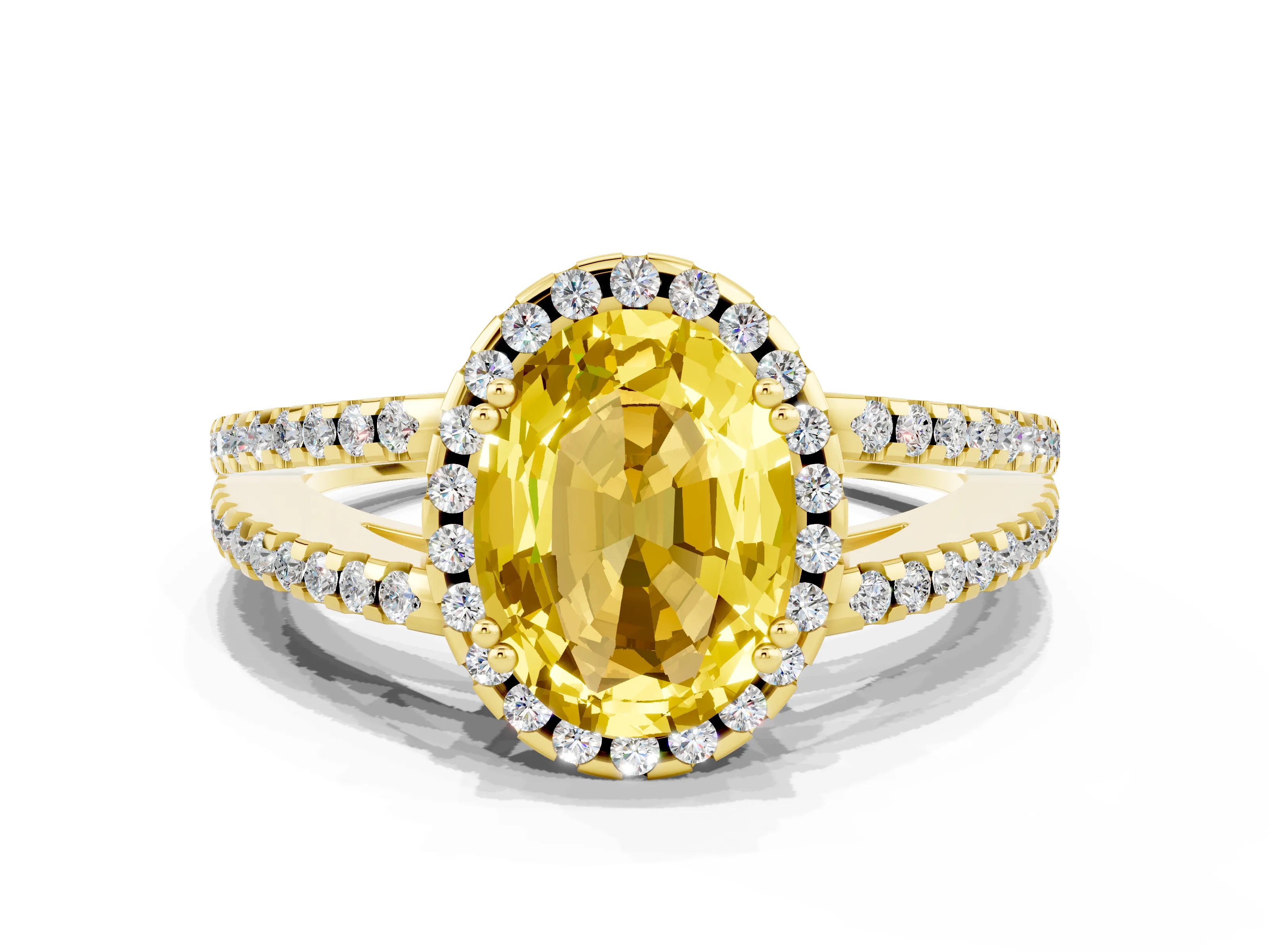 Yellow gold Oval Cut Yellow Sapphire Halo Split Shank Engagement Ring_12