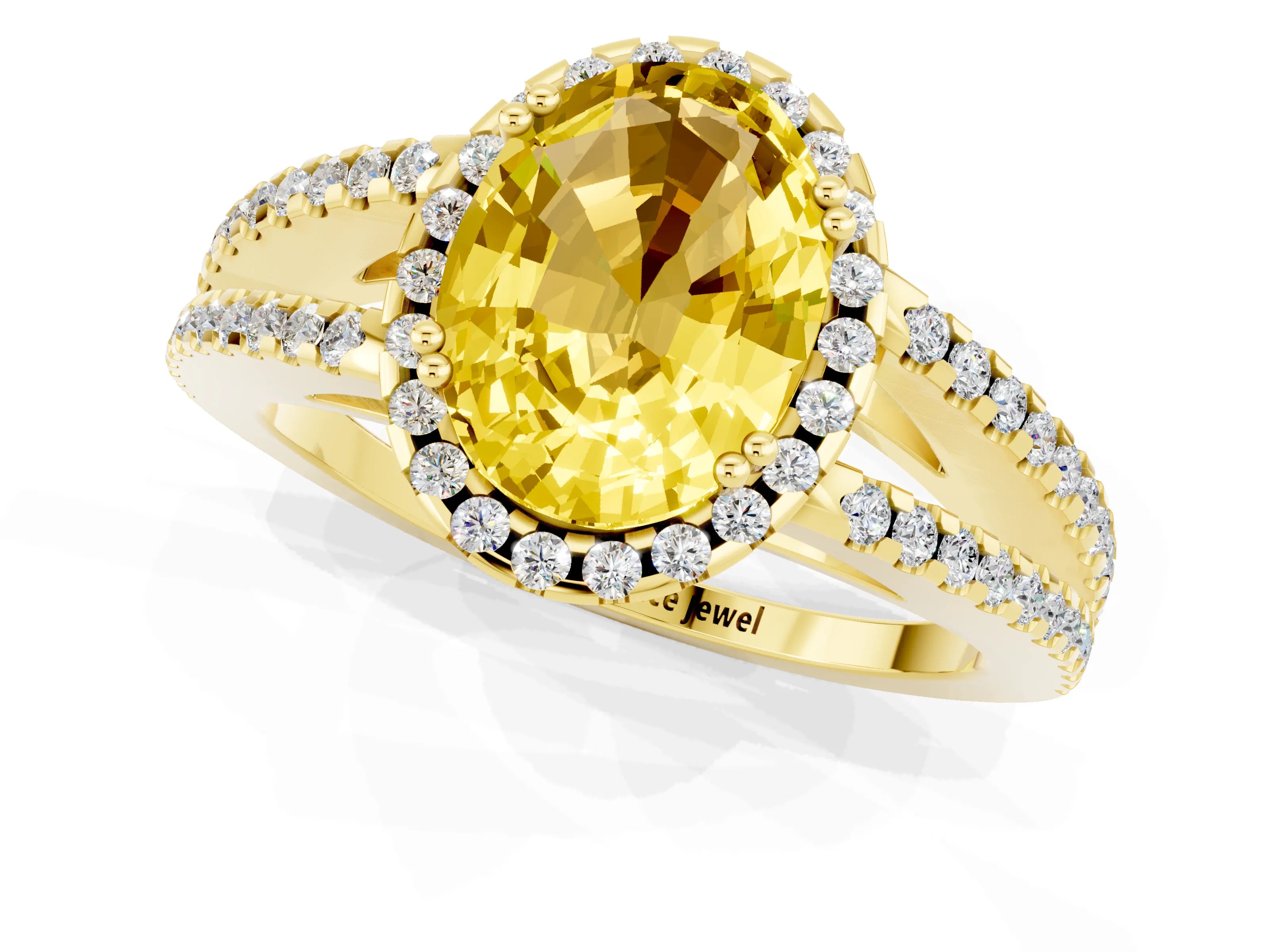 Yellow gold Oval Cut Yellow Sapphire Halo Split Shank Engagement Ring_13
