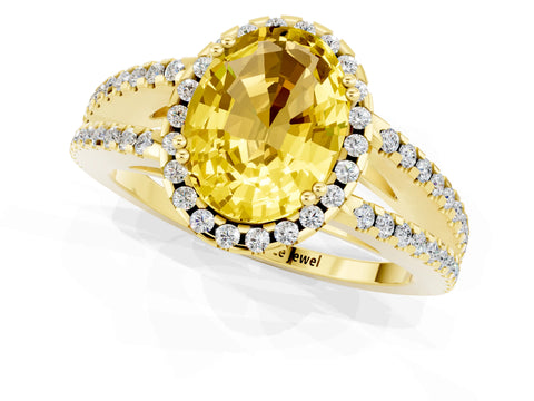 Yellow gold Oval Cut Yellow Sapphire Halo Split Shank Engagement Ring_13