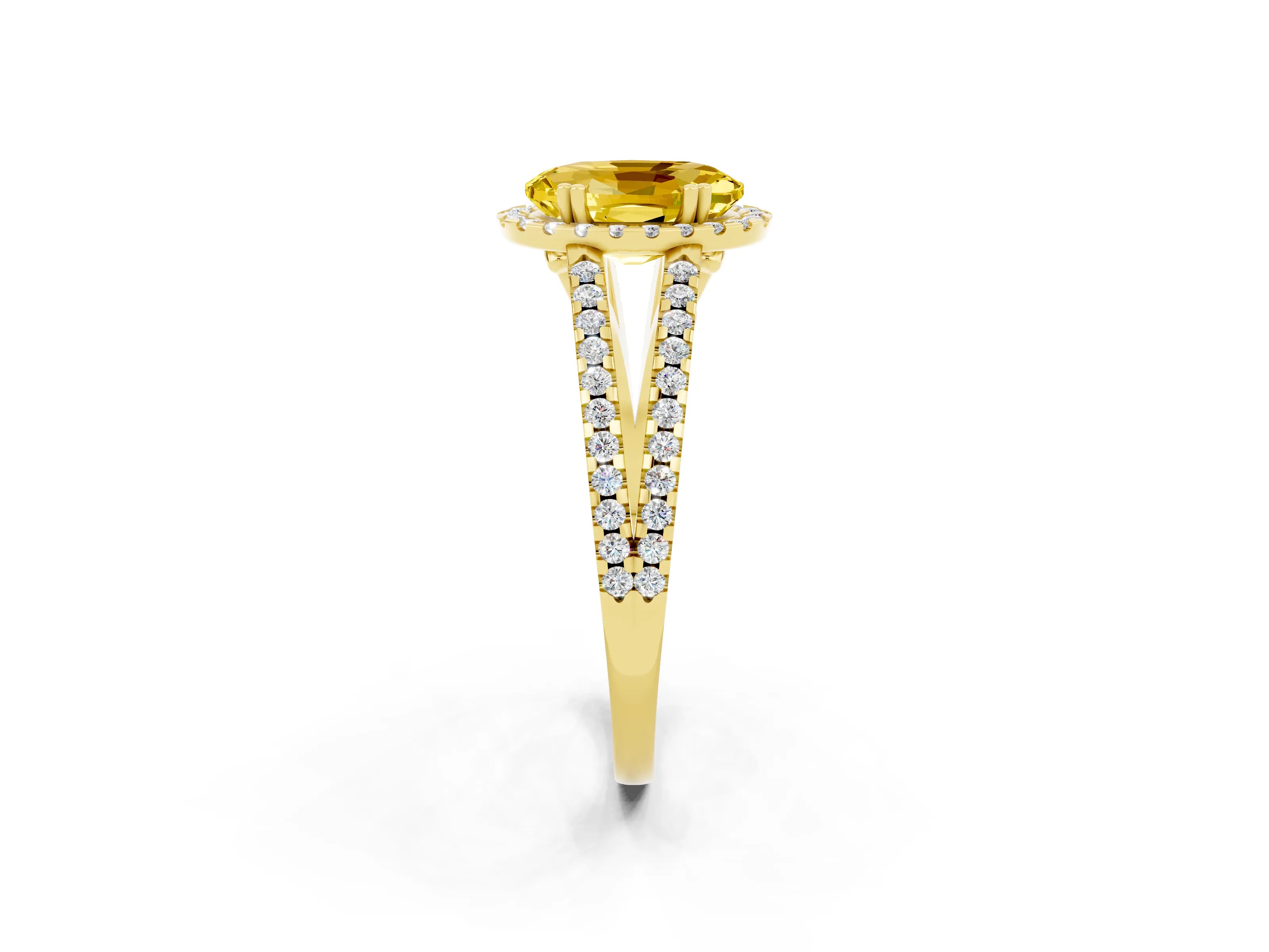 Yellow gold Oval Cut Yellow Sapphire Halo Split Shank Engagement Ring_14