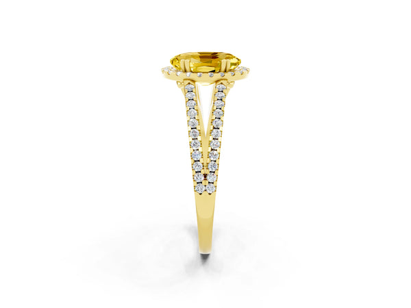 Yellow gold Oval Cut Yellow Sapphire Halo Split Shank Engagement Ring