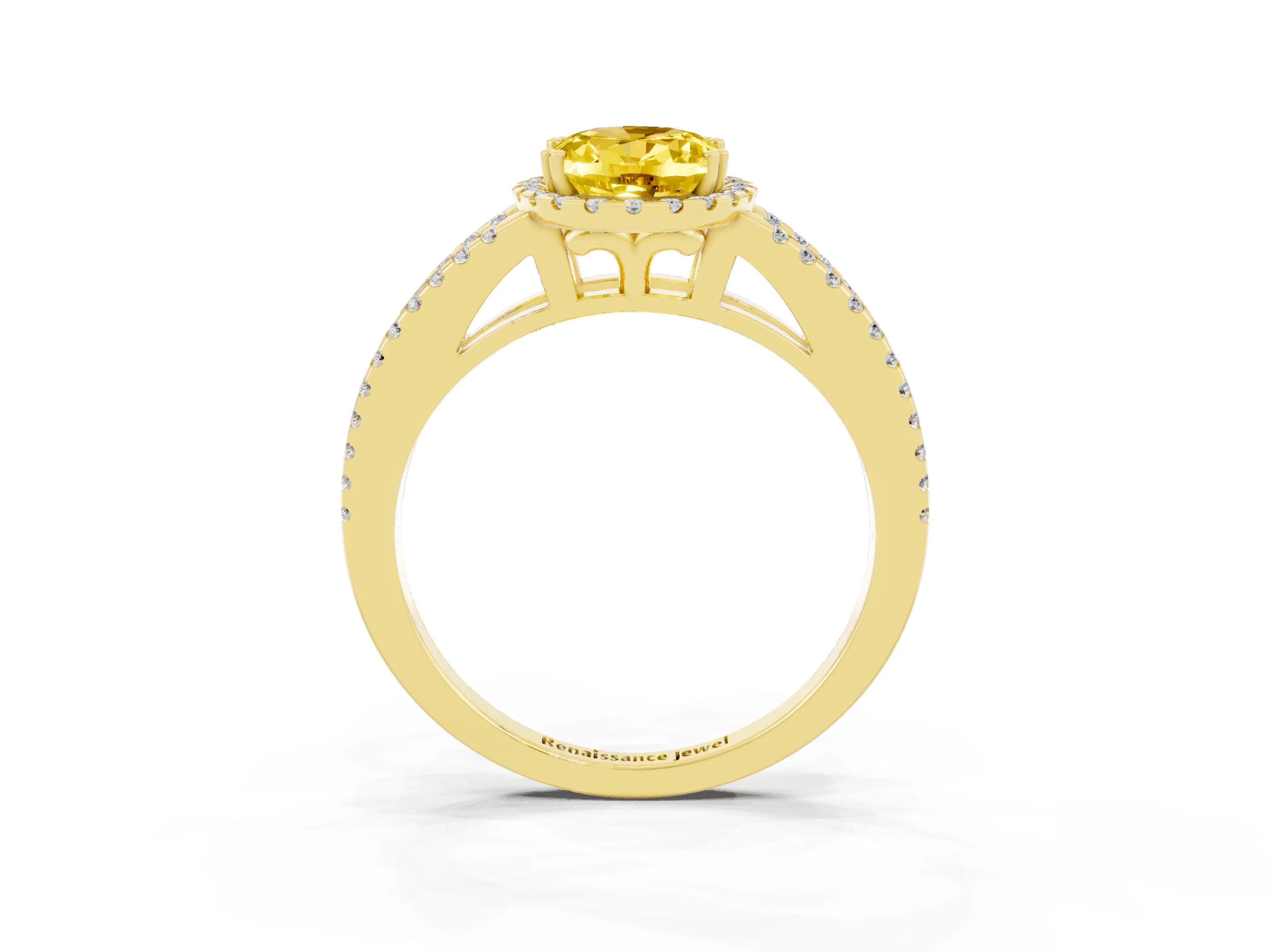 Yellow gold Oval Cut Yellow Sapphire Halo Split Shank Engagement Ring_15