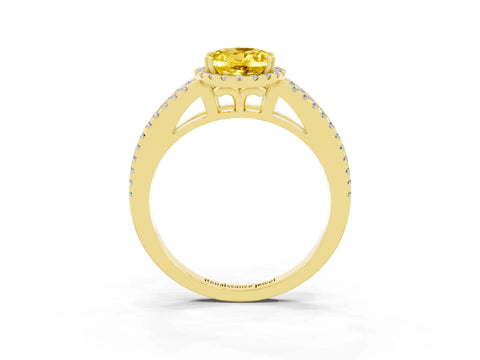 Yellow gold Oval Cut Yellow Sapphire Halo Split Shank Engagement Ring_15
