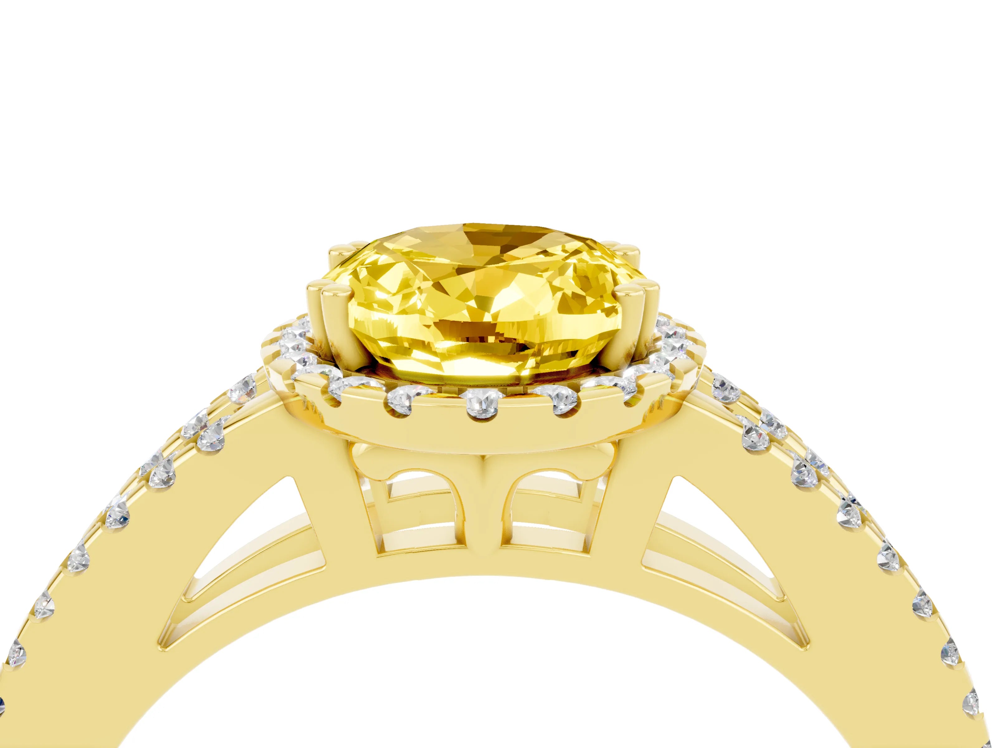 Yellow gold Oval Cut Yellow Sapphire Halo Split Shank Engagement Ring_16