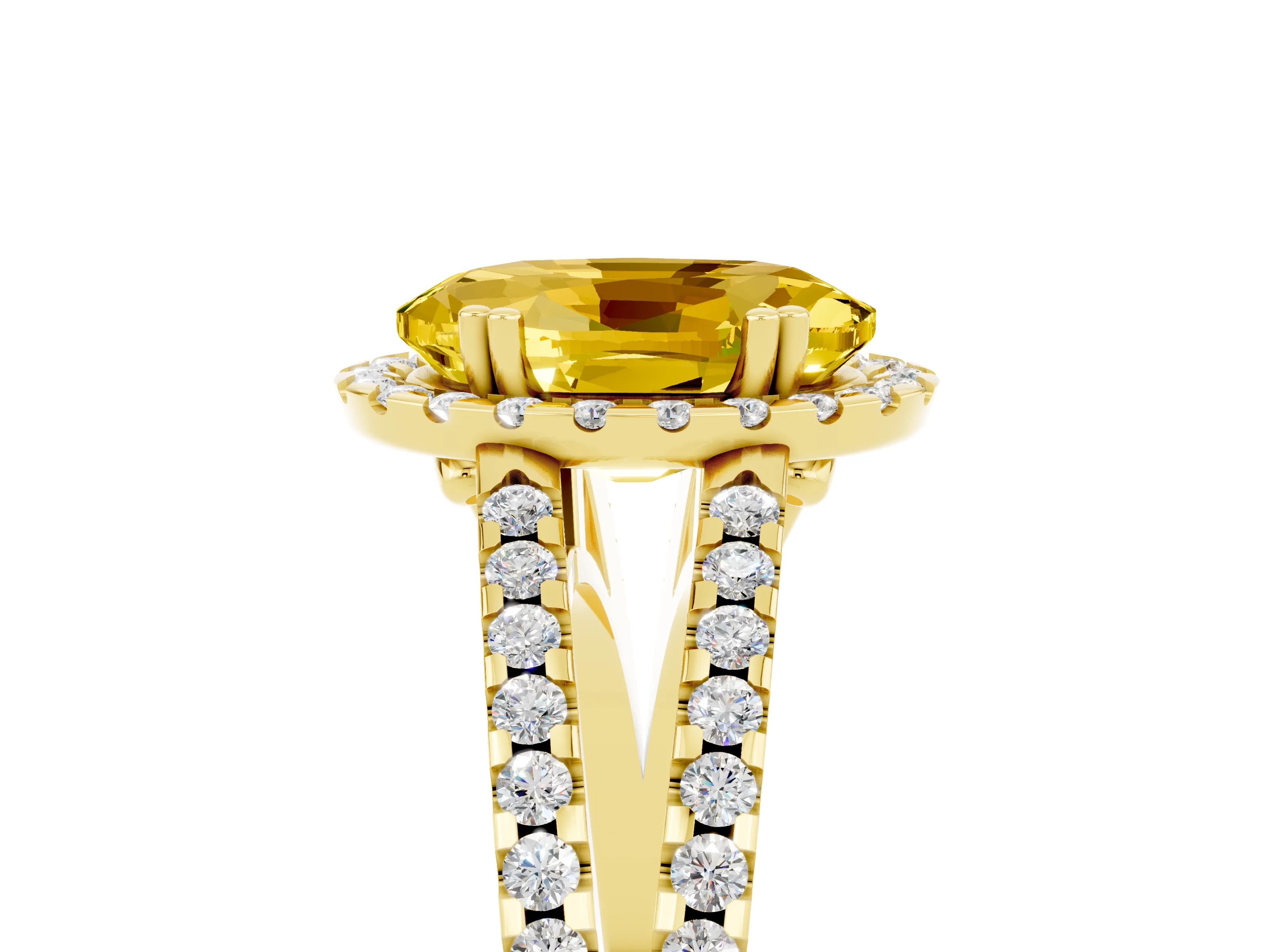 Yellow gold Oval Cut Yellow Sapphire Halo Split Shank Engagement Ring_17