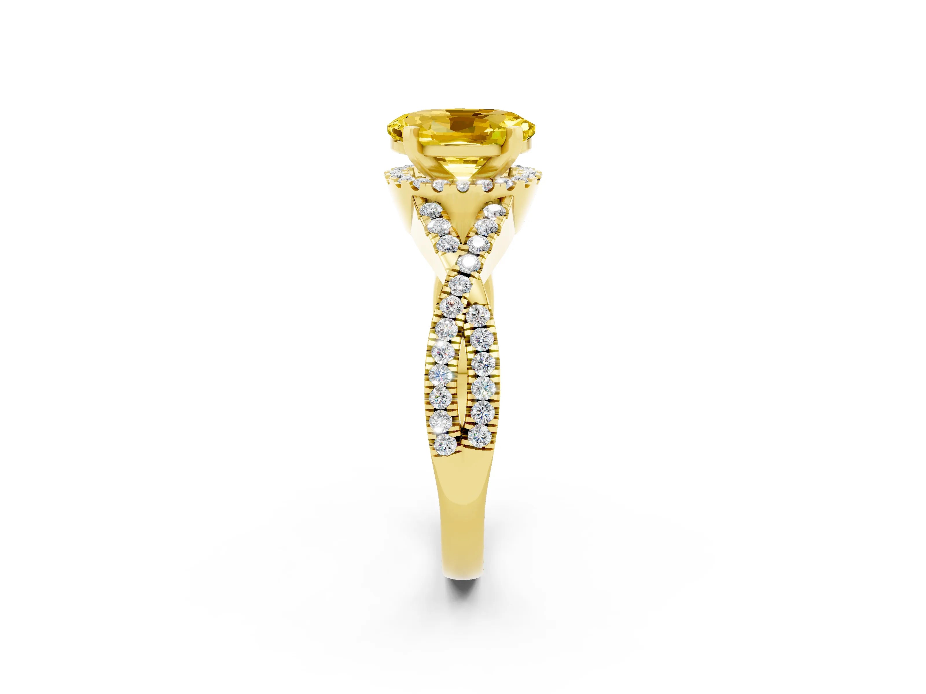 Yellow gold Oval Cut Yellow Sapphire Halo Twist Band Solitaire Prong Setting Ring_26