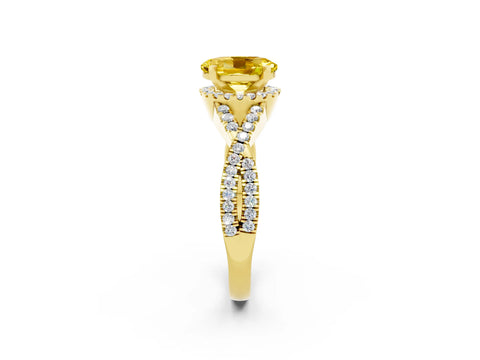 Yellow gold Oval Cut Yellow Sapphire Halo Twist Band Solitaire Prong Setting Ring_26