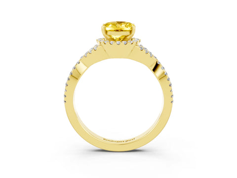 Yellow gold Oval Cut Yellow Sapphire Halo Twist Band Solitaire Prong Setting Ring_27