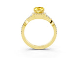 Yellow gold Oval Cut Yellow Sapphire  Halo Twist Band Solitaire Prong Setting Ring_39