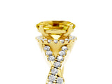 Yellow gold Oval Cut Yellow Sapphire  Halo Twist Band Solitaire Prong Setting Ring_41