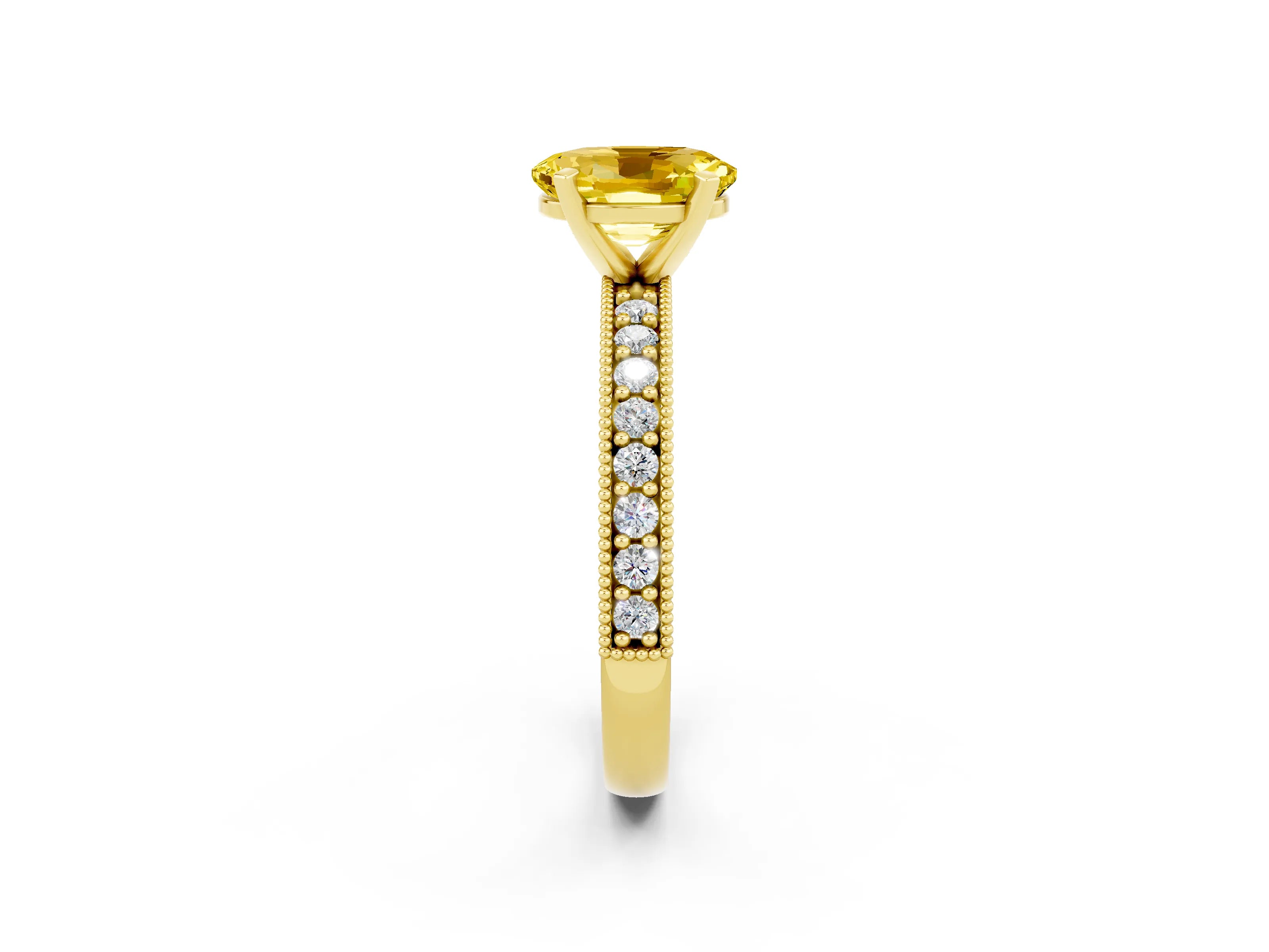 Yellow gold Oval Cut Yellow Sapphire Milgrain Pavé Engagement Ring with Four-Prong Setting_50