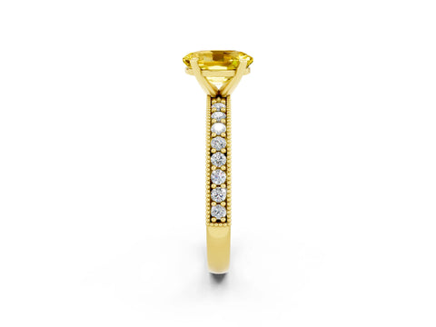 Yellow gold Oval Cut Yellow Sapphire Milgrain Pavé Engagement Ring with Four-Prong Setting_50