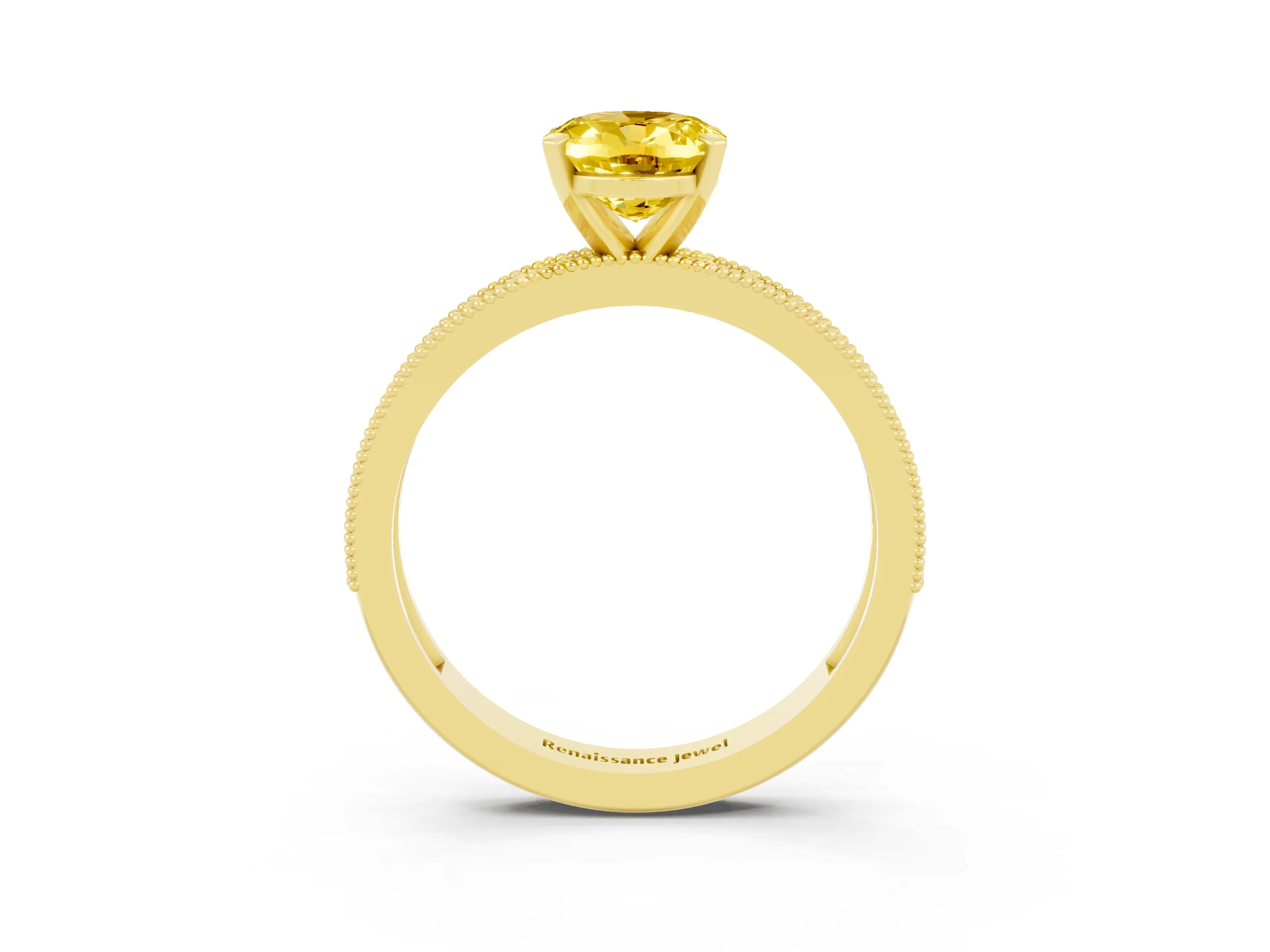 Yellow gold Oval Cut Yellow Sapphire Milgrain Pavé Engagement Ring with Four-Prong Setting_51