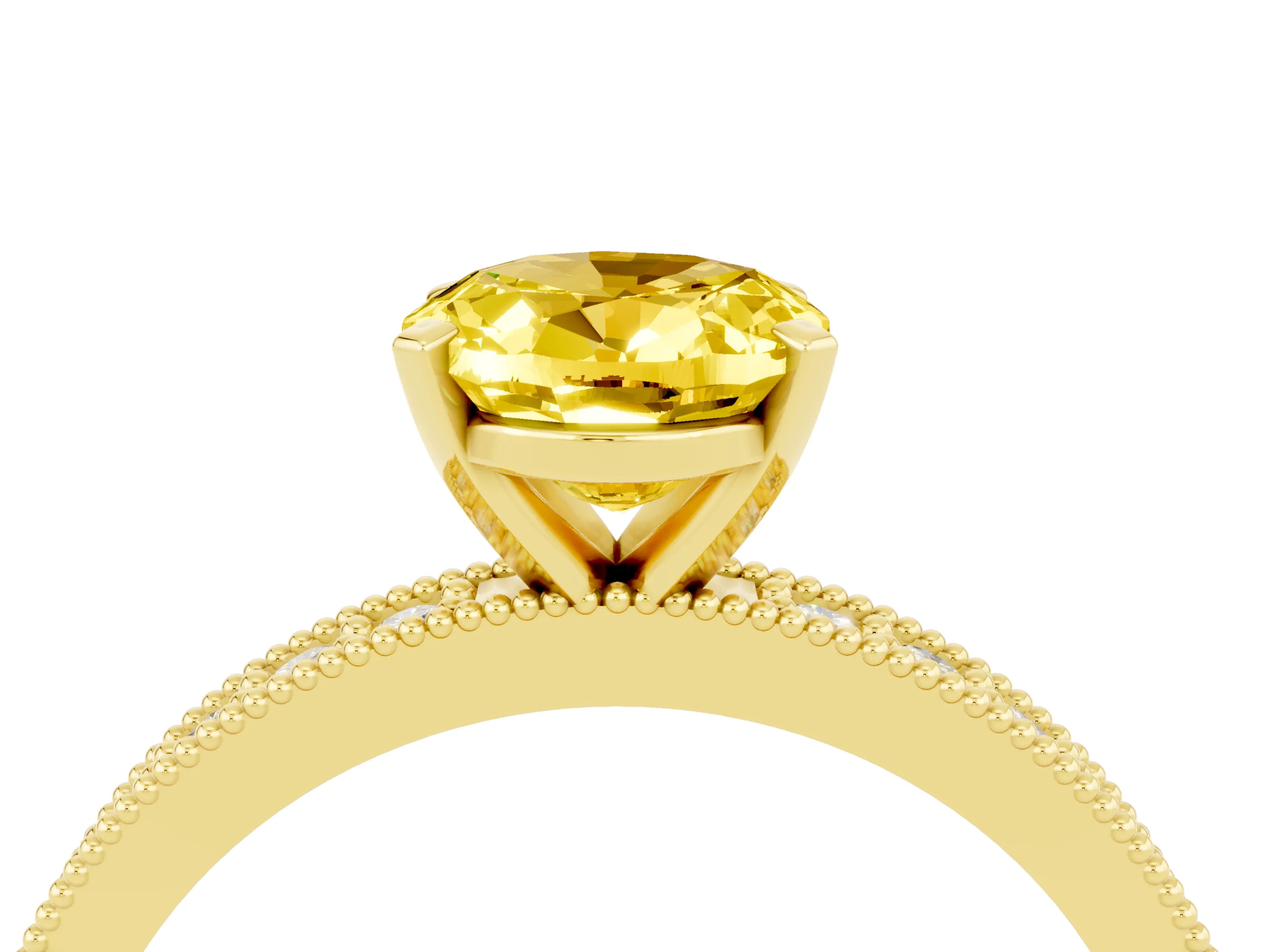 Yellow gold Oval Cut Yellow Sapphire Milgrain Pavé Engagement Ring with Four-Prong Setting_52