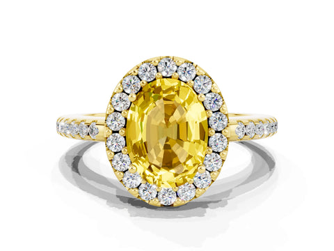 Yellow gold Oval Cut Yellow Sapphire Pavé Halo Ring with Four-Prong Setting_12