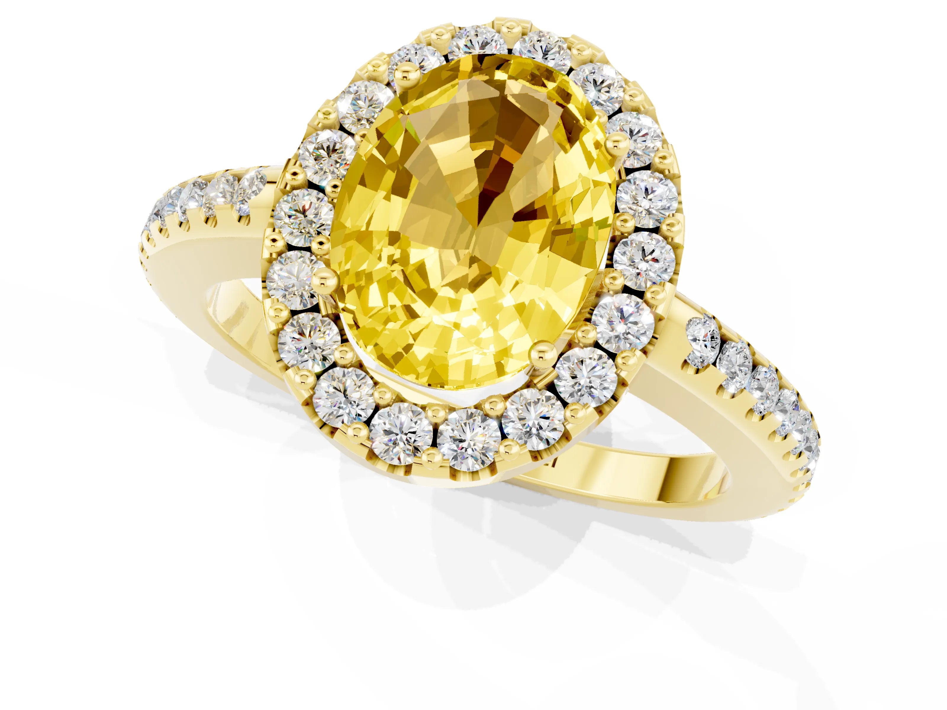 Yellow gold Oval Cut Yellow Sapphire Pavé Halo Ring with Four-Prong Setting_13