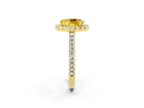 Yellow gold Oval Cut Yellow Sapphire Pavé Halo Ring with Four-Prong Setting_14