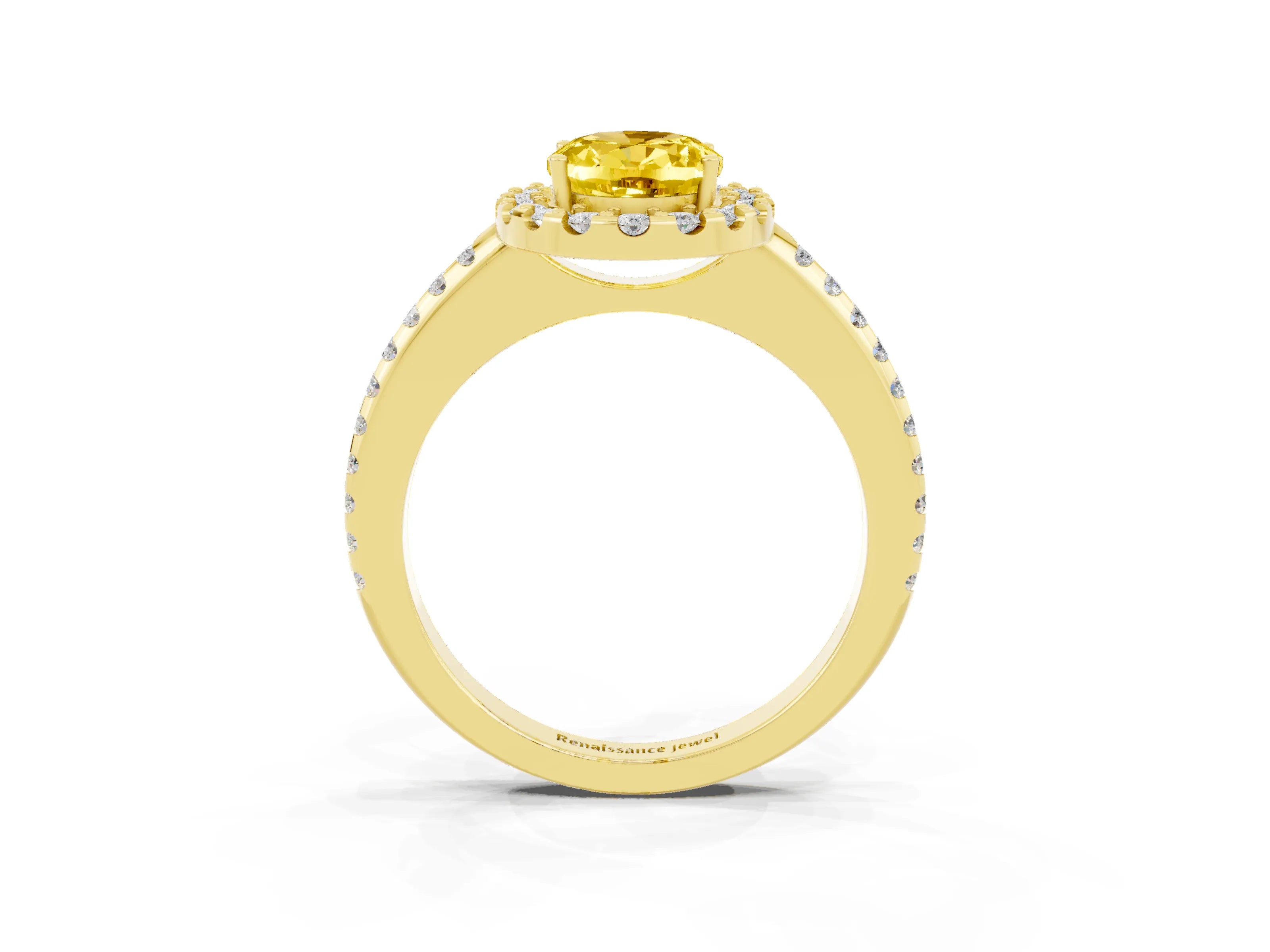 Yellow gold Oval Cut Yellow Sapphire Pavé Halo Ring with Four-Prong Setting_15