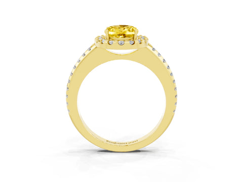 Yellow gold Oval Cut Yellow Sapphire Pavé Halo Ring with Four-Prong Setting_15
