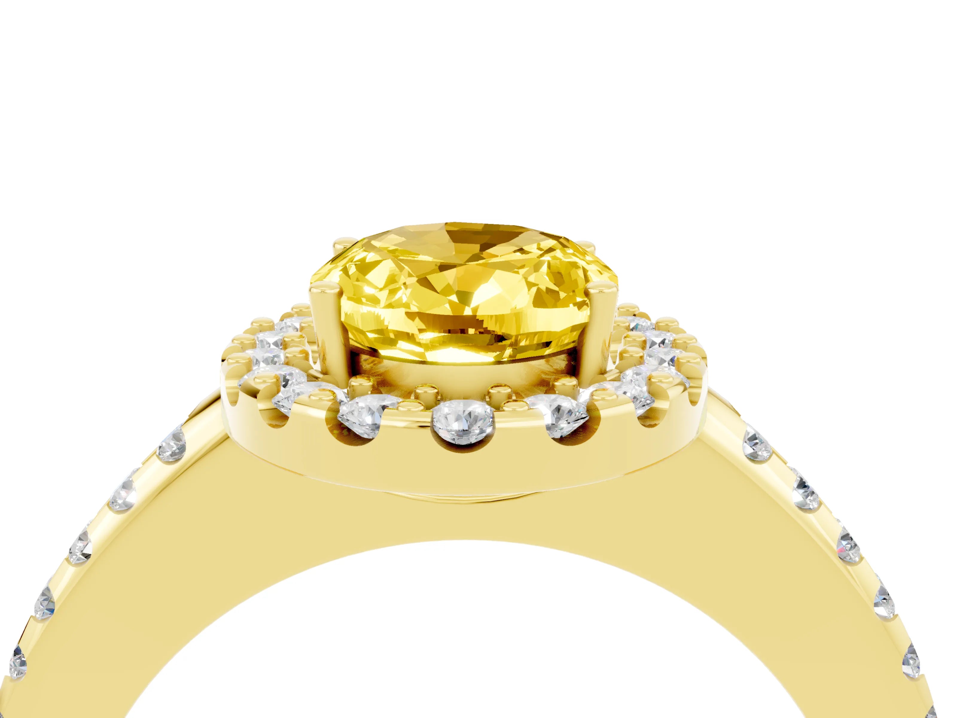Yellow gold Oval Cut Yellow Sapphire Pavé Halo Ring with Four-Prong Setting_16
