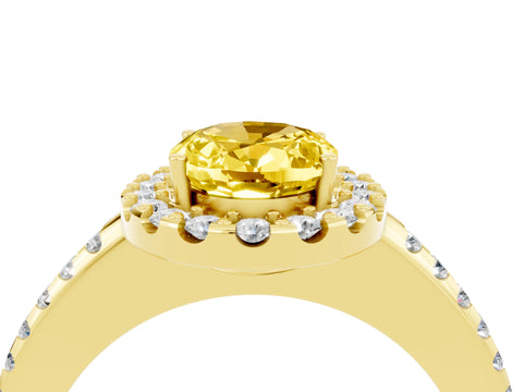 Yellow gold Oval Cut Yellow Sapphire Pavé Halo Ring with Four-Prong Setting_16