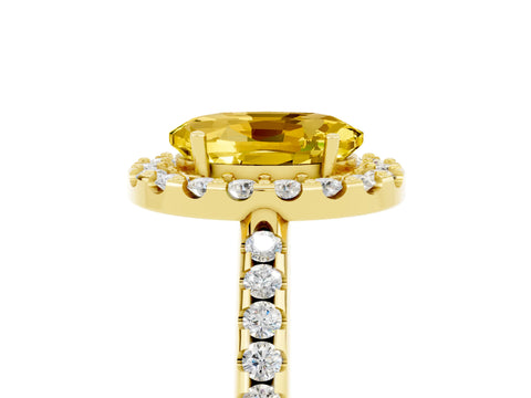 Yellow gold Oval Cut Yellow Sapphire Pavé Halo Ring with Four-Prong Setting_17