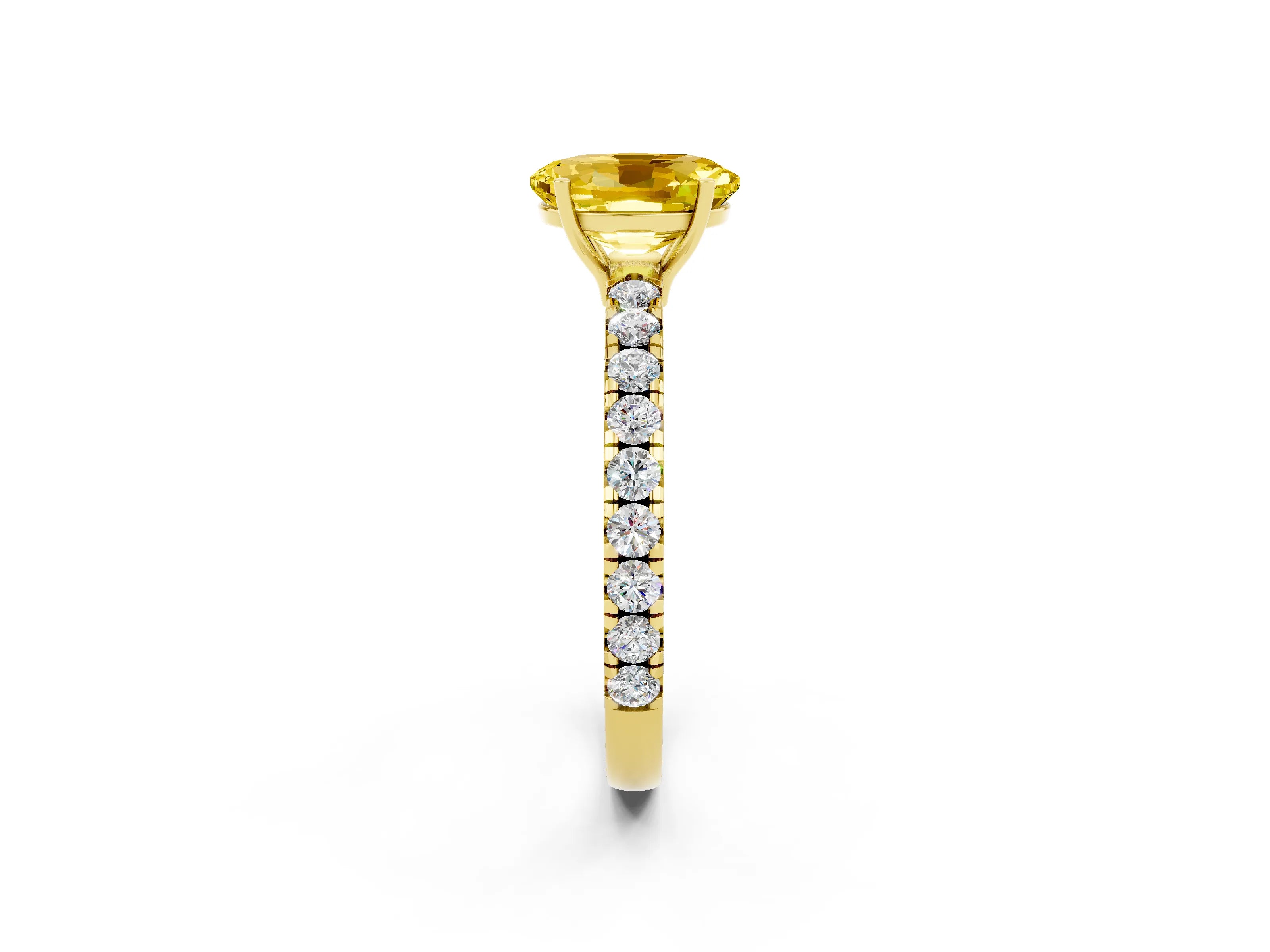 Yellow gold Oval Cut Yellow Sapphire Pavé Solitaire Engagement Ring with Four-Prong Setting_14