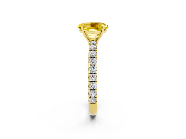 Yellow gold Oval Cut Yellow Sapphire Pavé Solitaire Engagement Ring with Four-Prong Setting