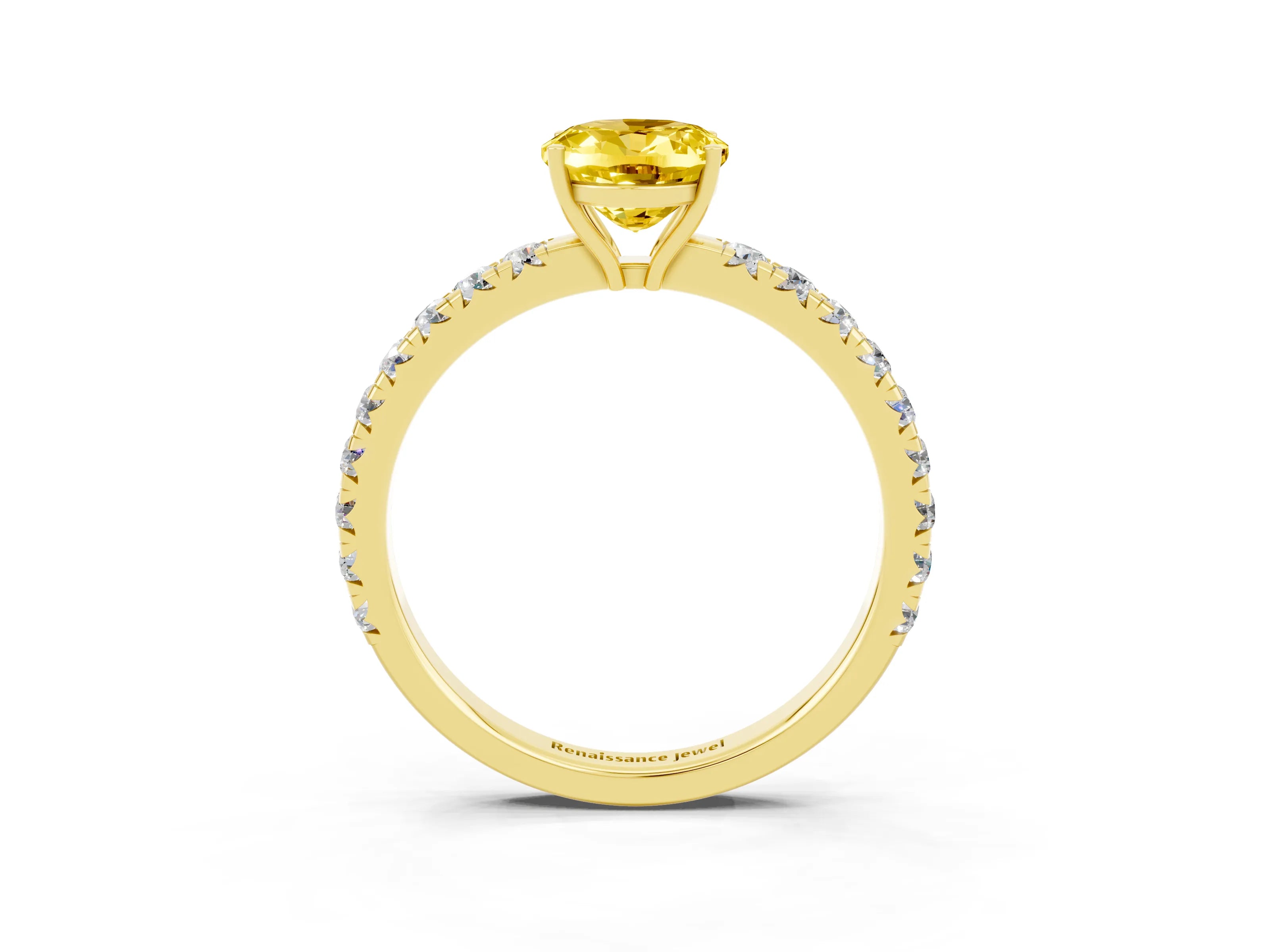 Yellow gold Oval Cut Yellow Sapphire Pavé Solitaire Engagement Ring with Four-Prong Setting_15