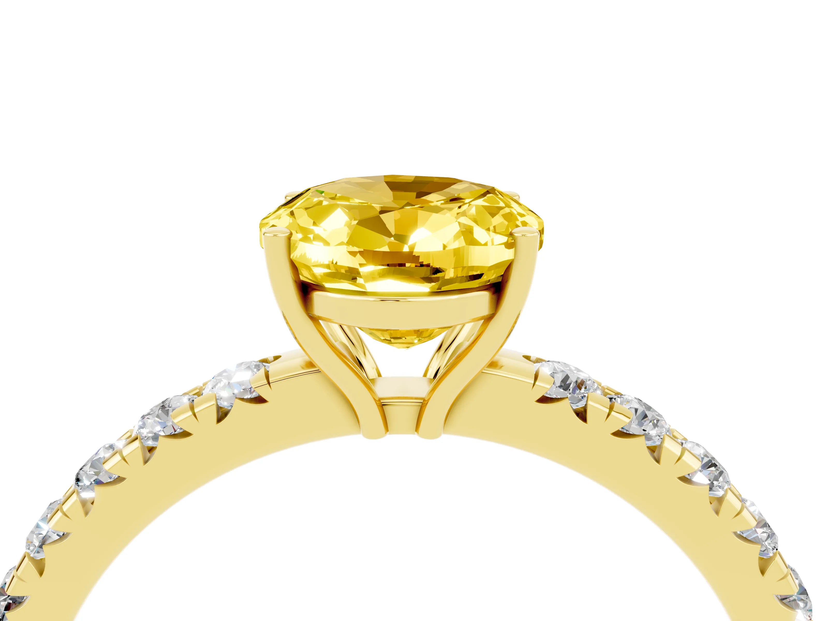 Yellow gold Oval Cut Yellow Sapphire Pavé Solitaire Engagement Ring with Four-Prong Setting_16