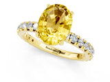 Yellow gold Oval Cut Yellow Sapphire Pavé Solitaire Ring with Round Band and Prong Setting_13
