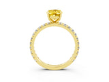 Yellow gold Oval Cut Yellow Sapphire Pavé Solitaire Ring with Round Band and Prong Setting_15