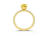 Yellow gold Oval Cut Yellow Sapphire Pavé Solitaire Ring with Round Band and Prong Setting_27