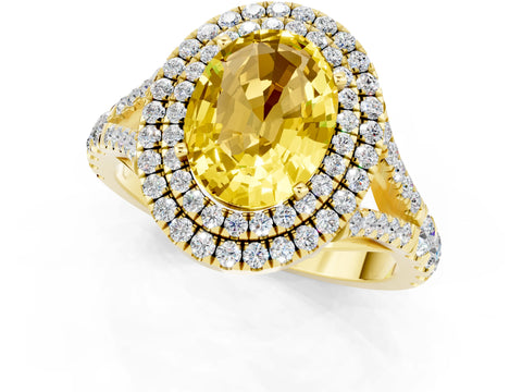 Yellow gold Oval Cut Yellow Sapphire Pavé Split Shank Double Halo Engagement Ring_1