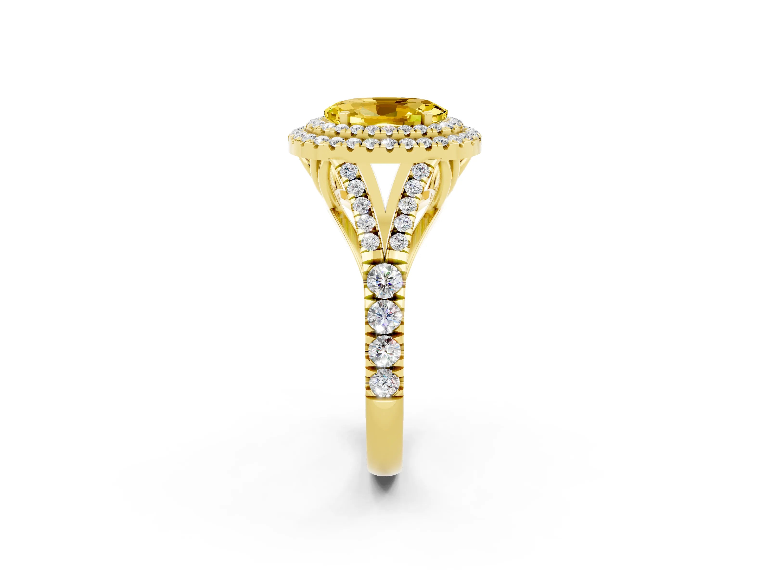 Yellow gold Oval Cut Yellow Sapphire Pavé Split Shank Double Halo Engagement Ring_2