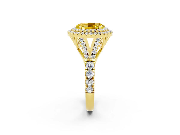 Yellow gold Oval Cut Yellow Sapphire Pavé Split Shank Double Halo Engagement Ring