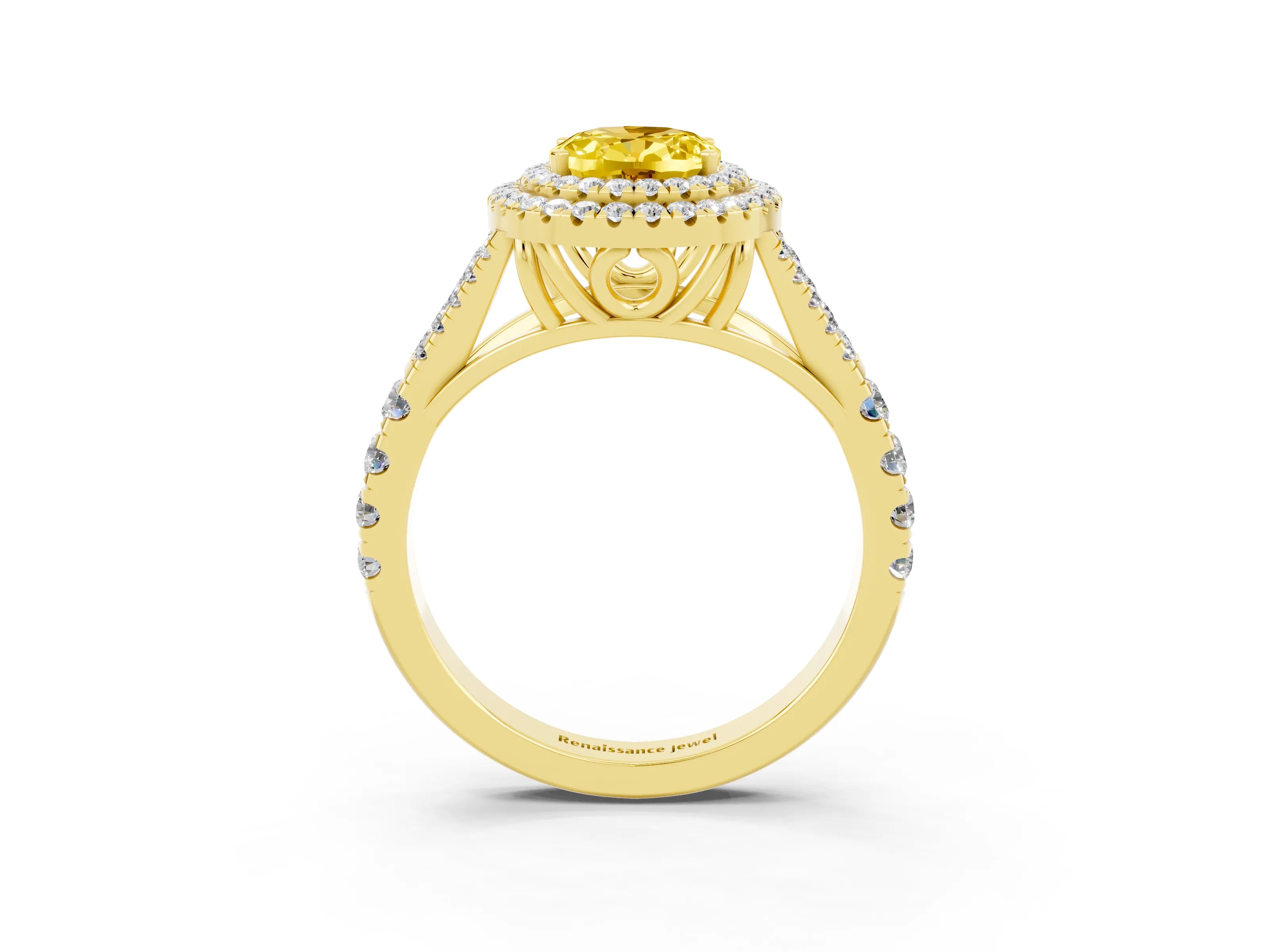 Yellow gold Oval Cut Yellow Sapphire Pavé Split Shank Double Halo Engagement Ring_3