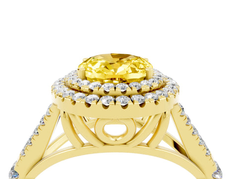 Yellow gold Oval Cut Yellow Sapphire Pavé Split Shank Double Halo Engagement Ring_4