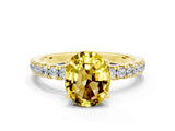 Yellow gold Oval Cut Yellow Sapphire Pave Band Solitaire Ring with Four-Prong Setting_60